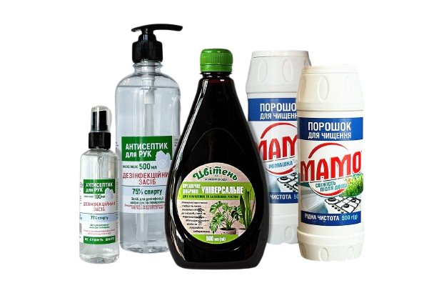 Засоби MAMO та Цвітень для чищення, дезінфекції та догляду за домом і рослинами