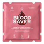 Гемостатична серветка BLOOD SAVER 10×10 см у вакуумному пакуванні, лицьова сторона упаковки, вироблено в Україні